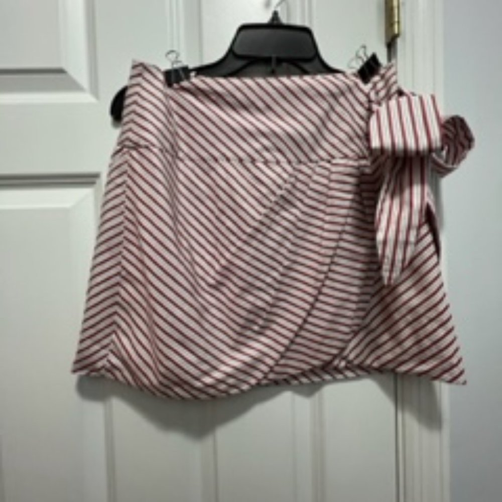 zara size small red and white striped skirt wrap tie mini NWOT